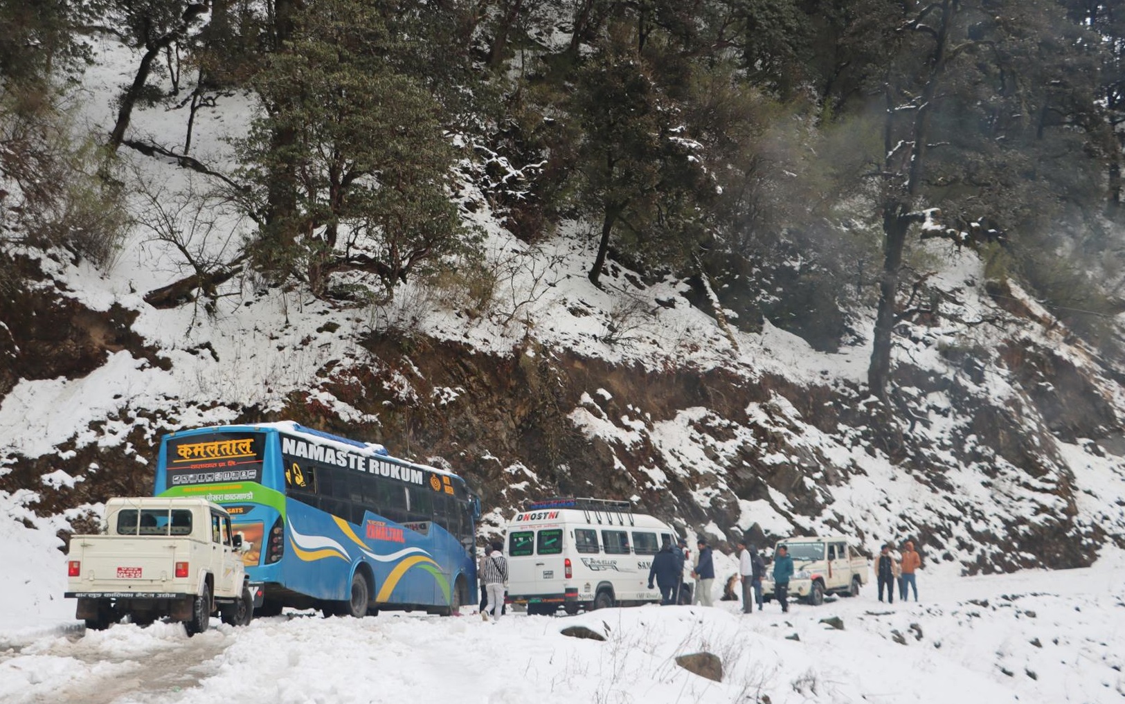 मध्यपहाडी लोकमार्गमा हिउँमा फसेका २५० यात्रुको उद्धार