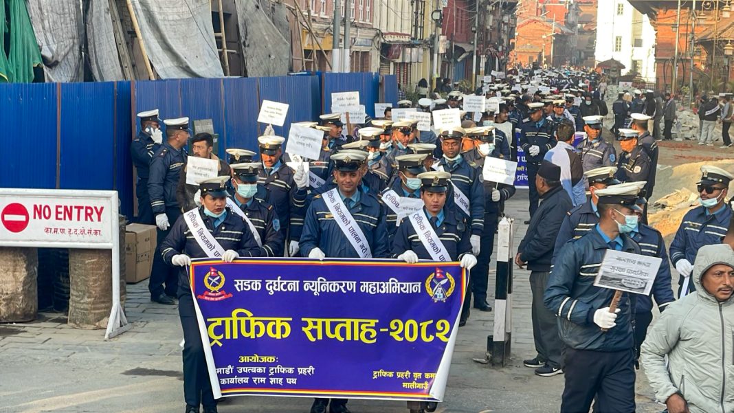 ट्राफिक सप्ताहको दोस्रो दिन उपत्यकाको विभिन्न स्थानमा सचेतनामूलक कार्यक्रम